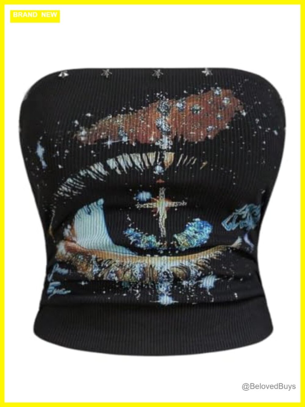 Plus Size Goth Graphic Tube Top Rivet Strapless Ribbed Crop Top